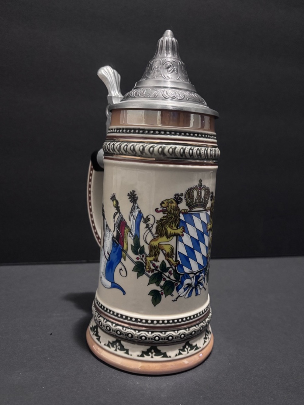 Ornate Vintage German - Passauer GmbH Bavaria - Beer Stein -  Ceramic & Pewter